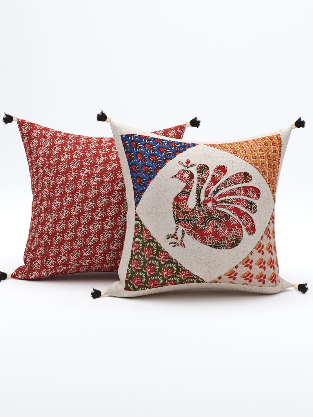 Living Roots Peacock Patchwork Cotton Cushion Cover- Set of 5 (40-018-A)