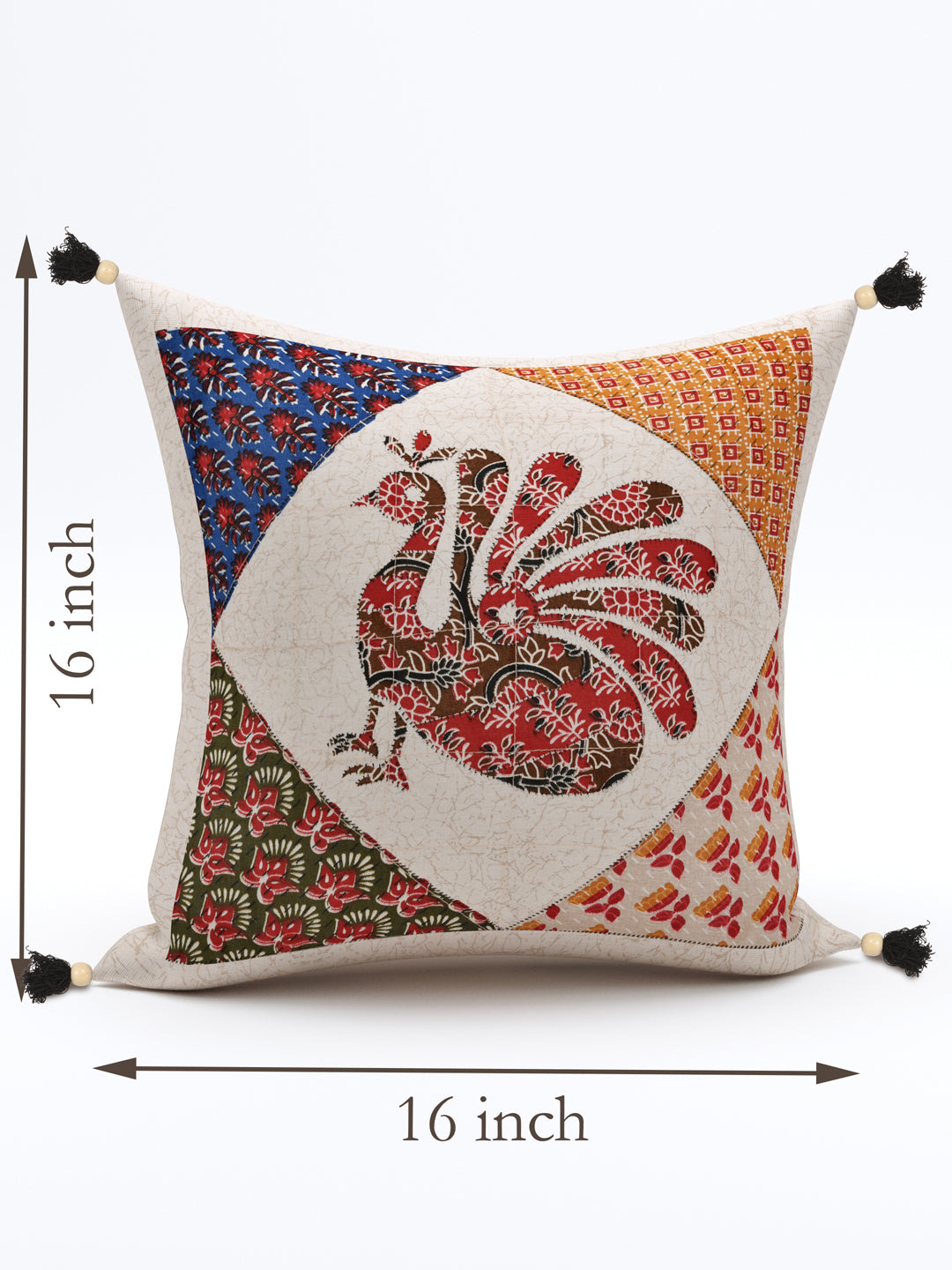 Living Roots Peacock Patchwork Cotton Cushion Cover- Set of 5 (40-018-A)