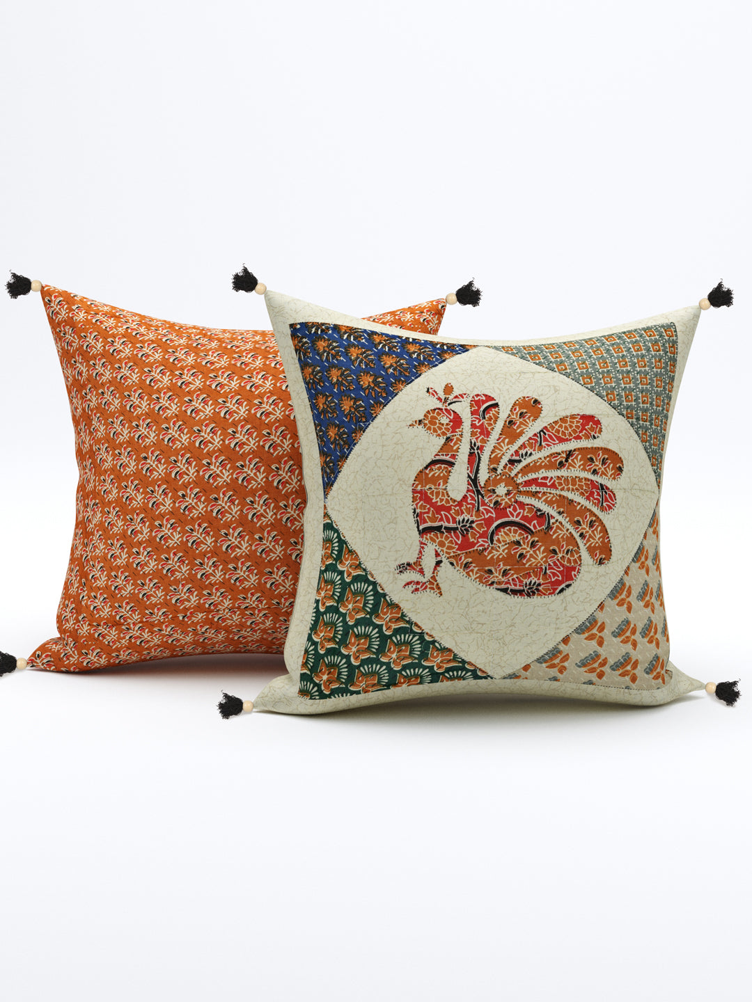 Living Roots Floral Red Orange Patchwork Cotton Cushion Cover- Set of 5 (40-019-A)