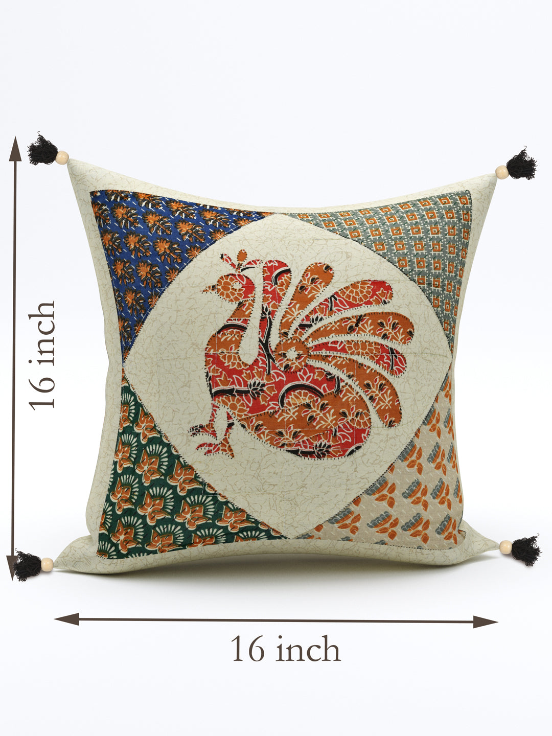 Peacock Patchwork Cotton Cushion Cover- Set of 5