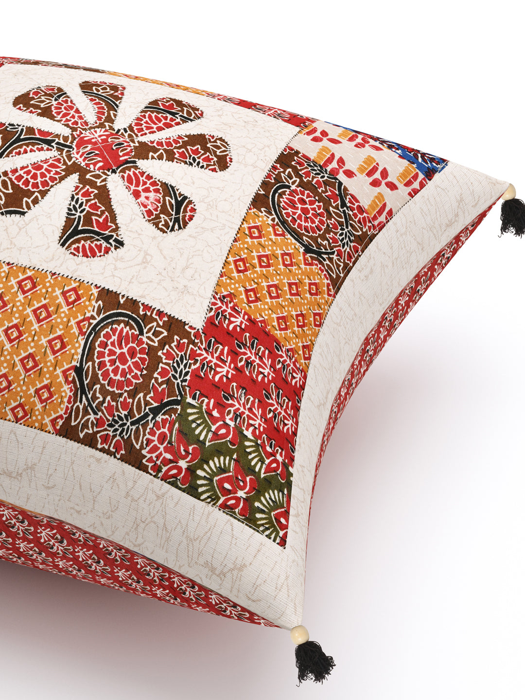 Living Roots Floral Red Orange Patchwork Cotton Cushion Cover- Set of 5 (40-019-A)