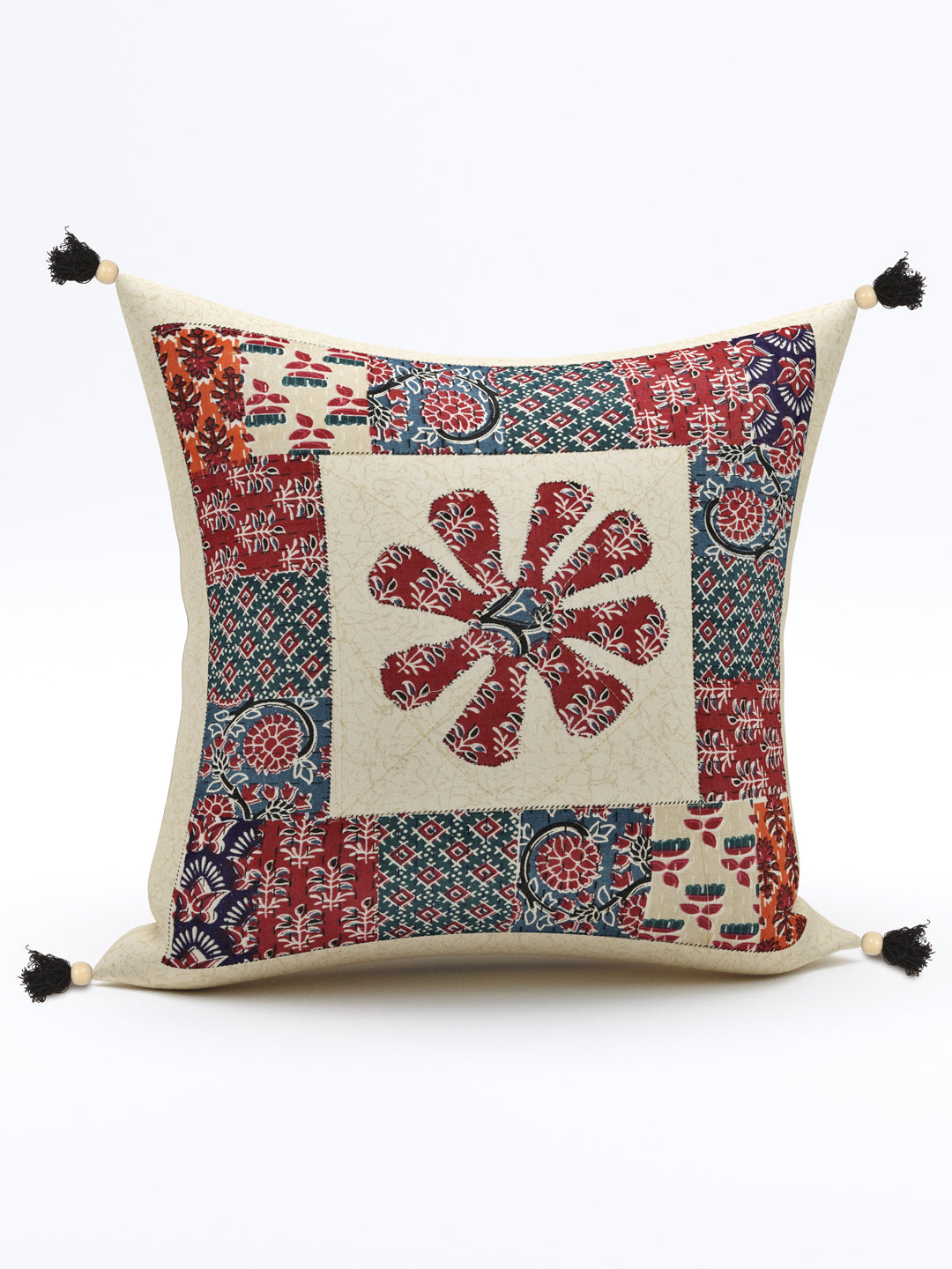 Living Roots Floral Red & Grey Patchwork Cotton Cushion Cover- Set of 5 (40-019-B)