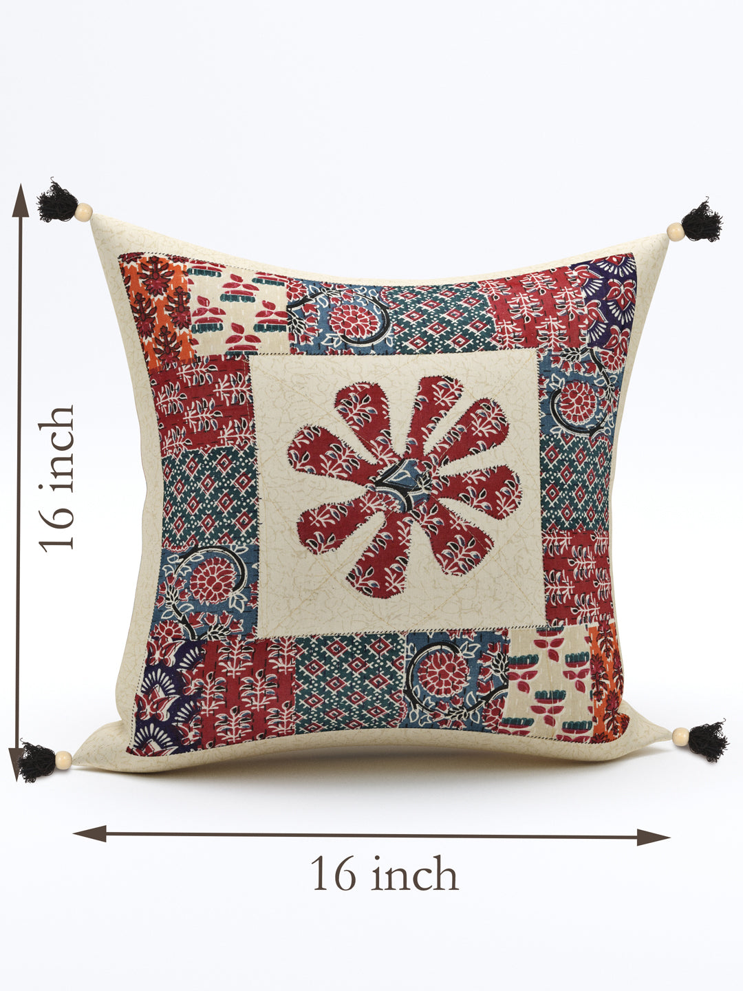 Living Roots Floral Red & Grey Patchwork Cotton Cushion Cover- Set of 5 (40-019-B)