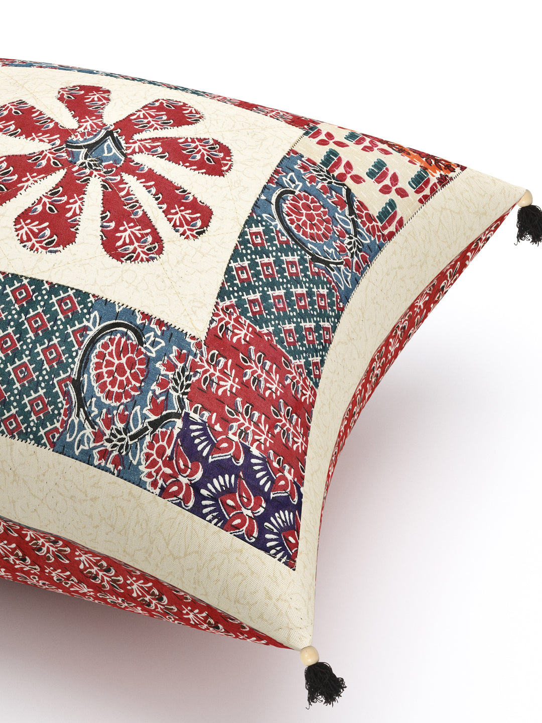 Living Roots Floral Red & Grey Patchwork Cotton Cushion Cover- Set of 5 (40-019-B)