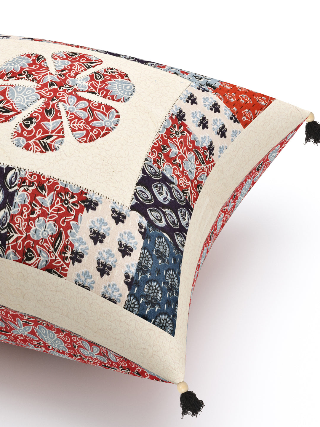 Floral Red & Blue Patchwork Cotton Cushion Cover- Set of 5