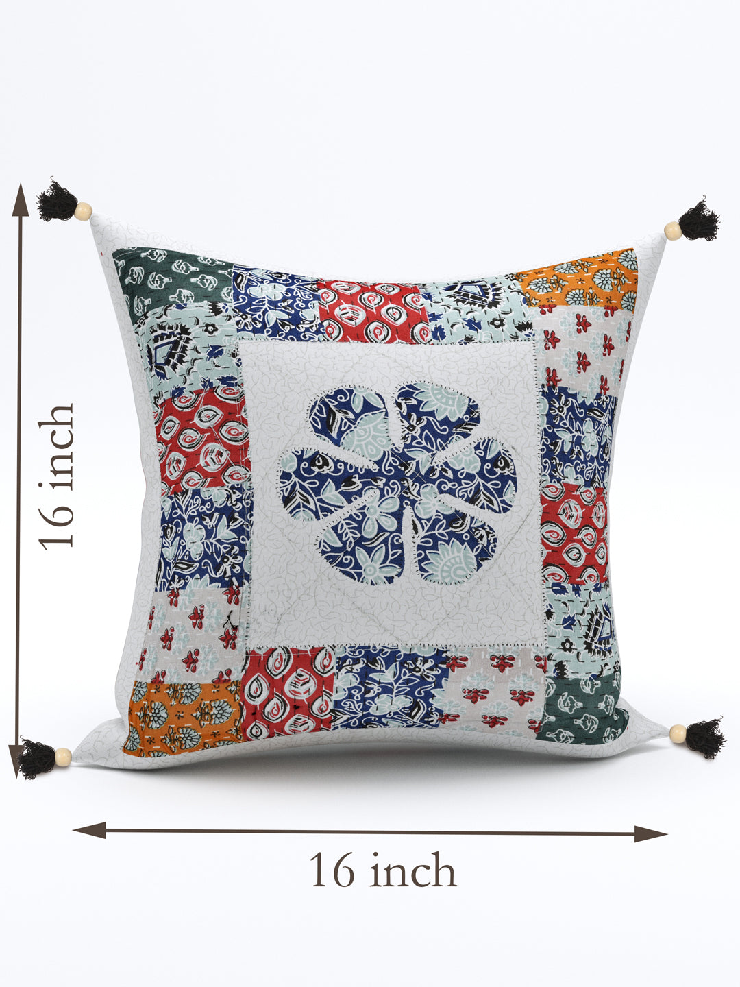 Living Roots Floral Blue & White Patchwork Cotton Cushion Cover- Set of 5 (40-019-F)