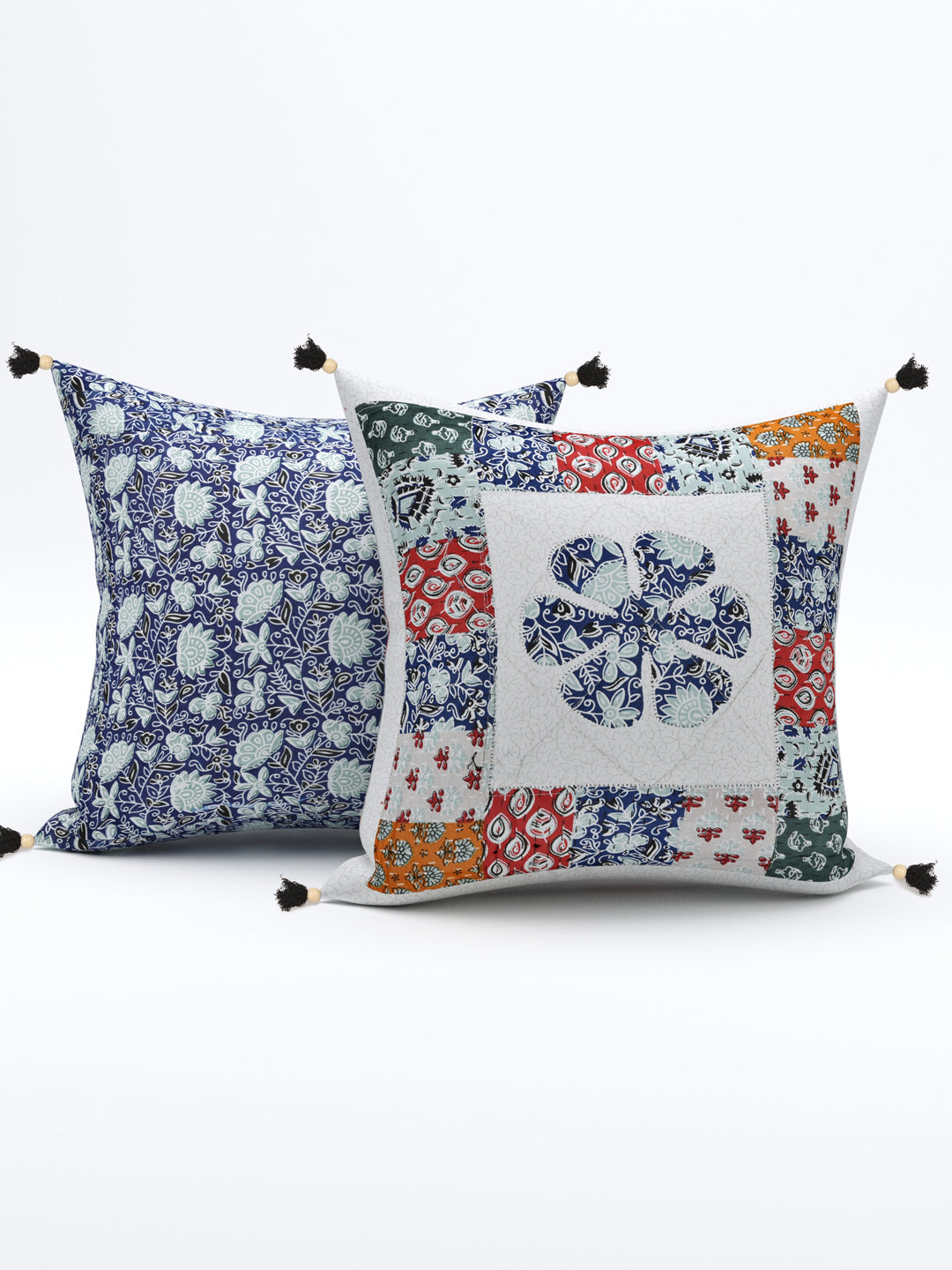 Living Roots Floral Blue & White Patchwork Cotton Cushion Cover- Set of 5 (40-019-F)