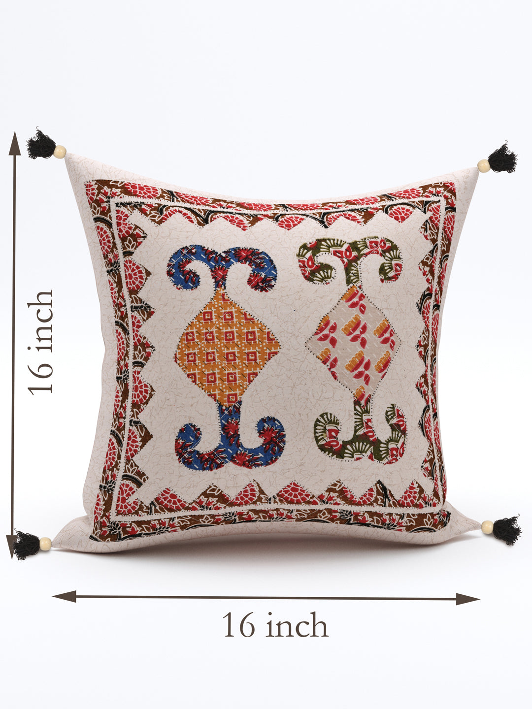 Living Roots Red & White Patchwork Cotton Cushion Cover- Set of 5 (40-020-A)