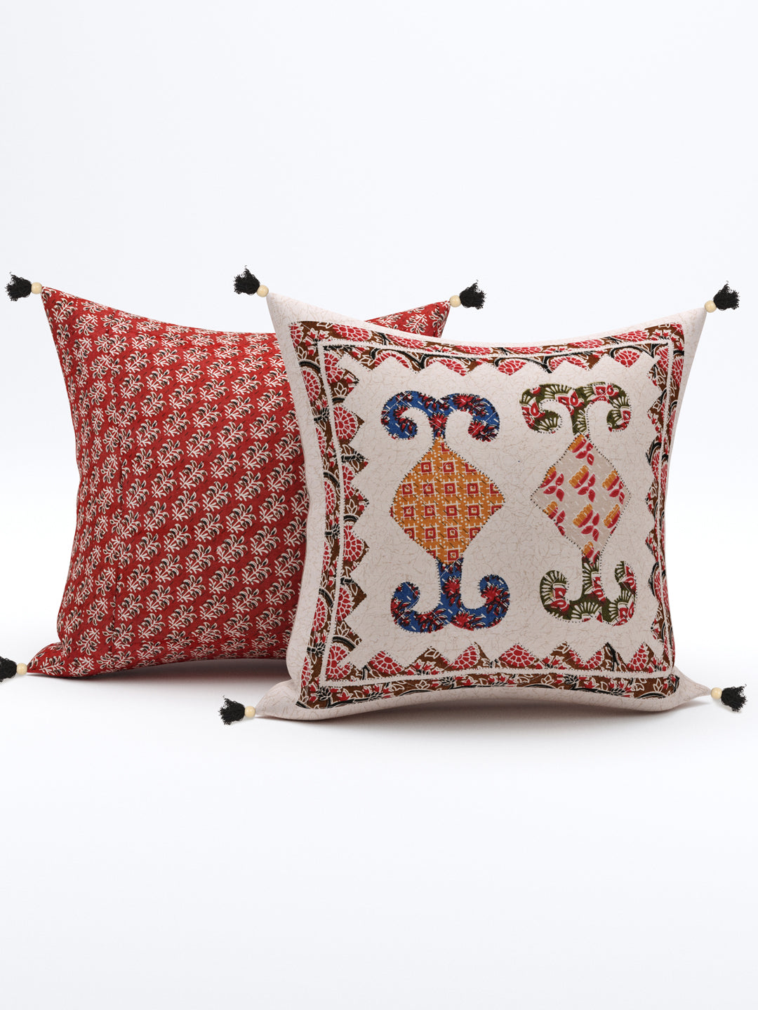 Living Roots Red & White Patchwork Cotton Cushion Cover- Set of 5 (40-020-A)