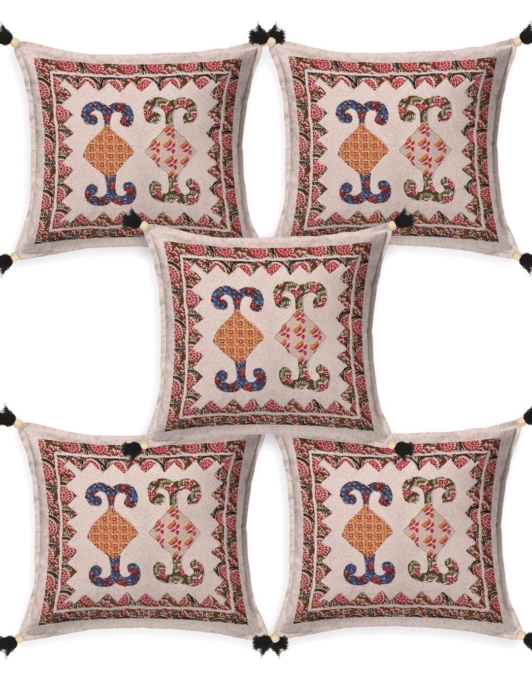 Living Roots Red & White Patchwork Cotton Cushion Cover- Set of 5 (40-020-A)