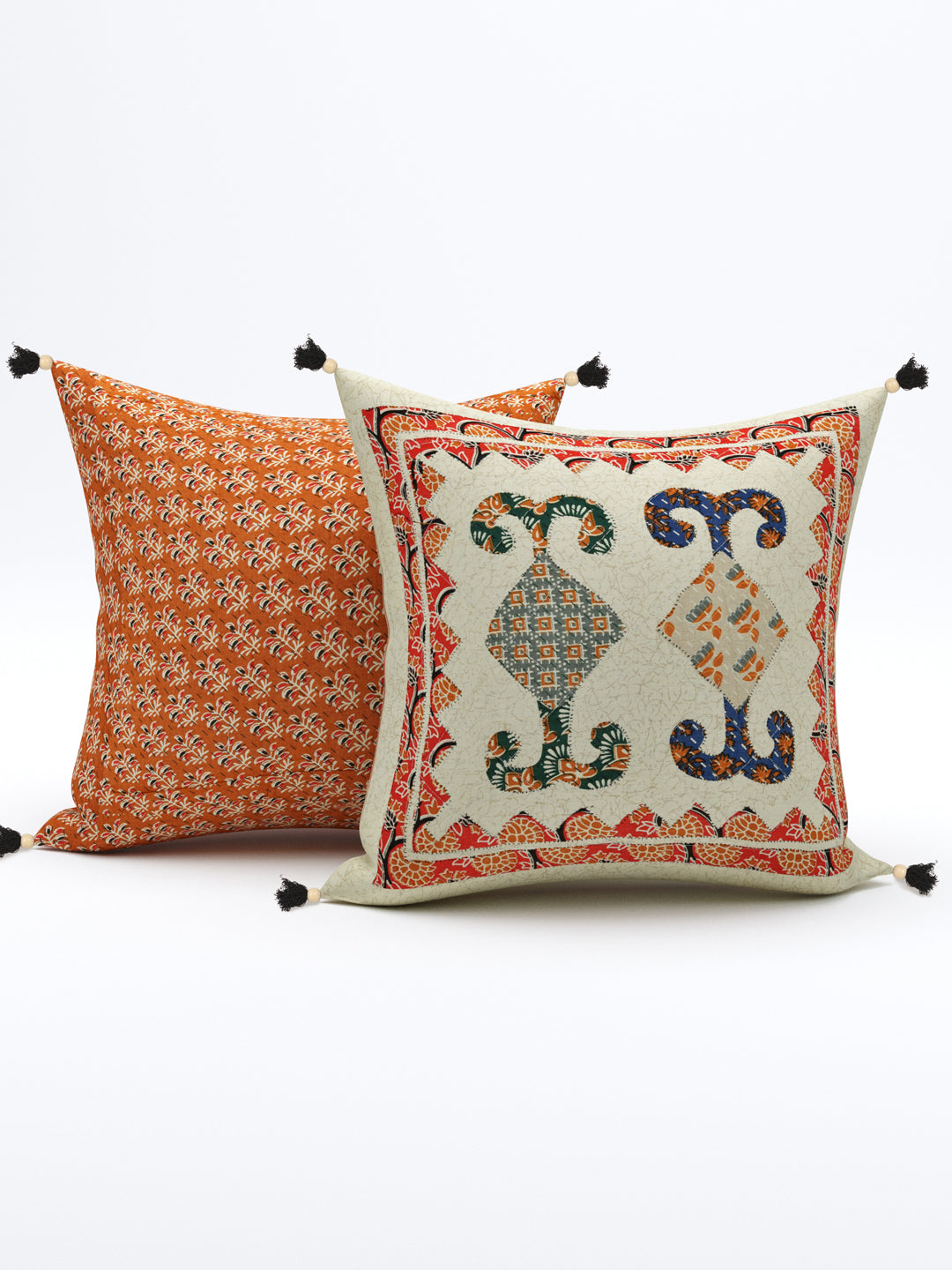 Living Roots Orange & White Patchwork Cotton Cushion Cover- Set of 5 (40-020-B)