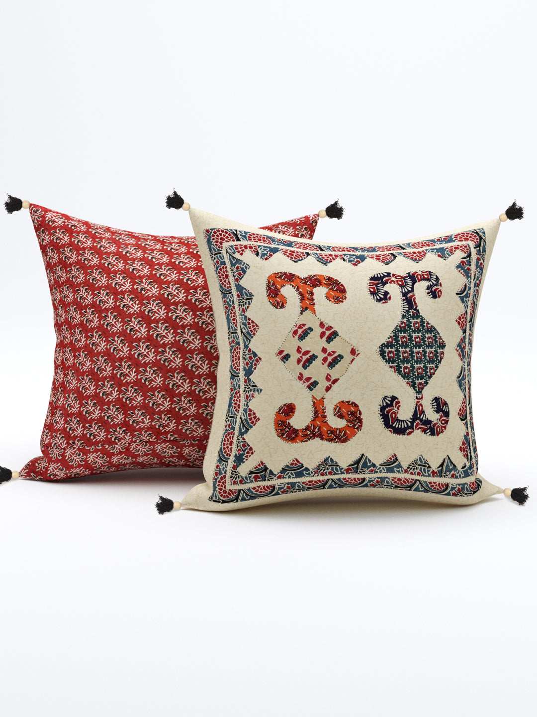 Red & White Patchwork Cotton Cushion Cover- Set of 5