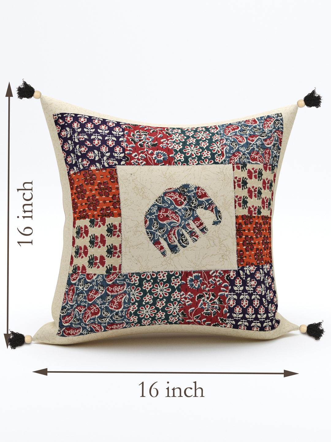 Living Roots Elephant Patchwork Cotton Cushion Cover- Set of 5 (40-021-A)