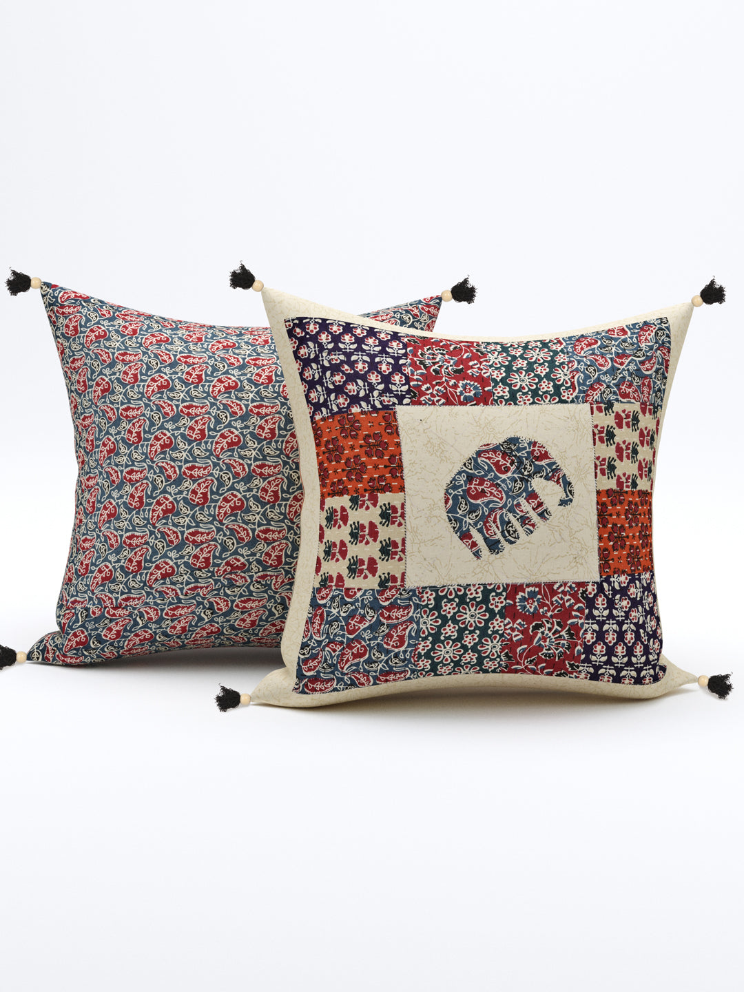 Living Roots Elephant Patchwork Cotton Cushion Cover- Set of 5 (40-021-A)