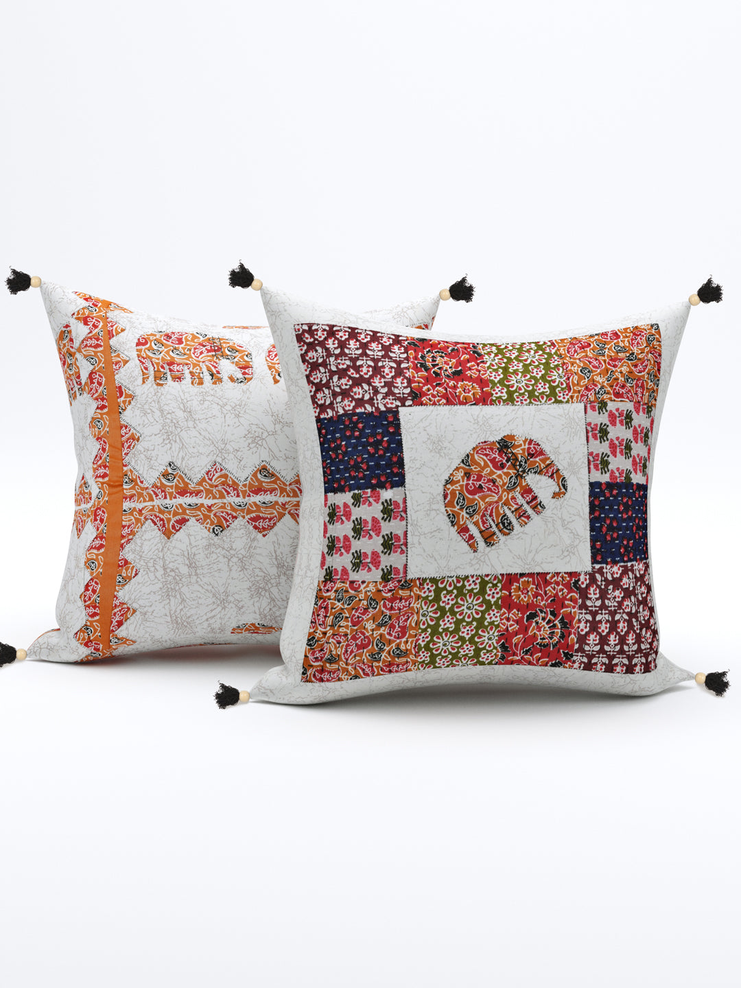 Living Roots Elephant Patchwork Cotton Cushion Cover- Set of 5 (40-021-C)