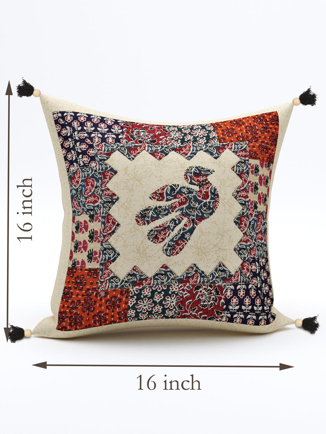 Living Roots Bird Patchwork Cotton Cushion Cover- Set of 5 (40-022-A)