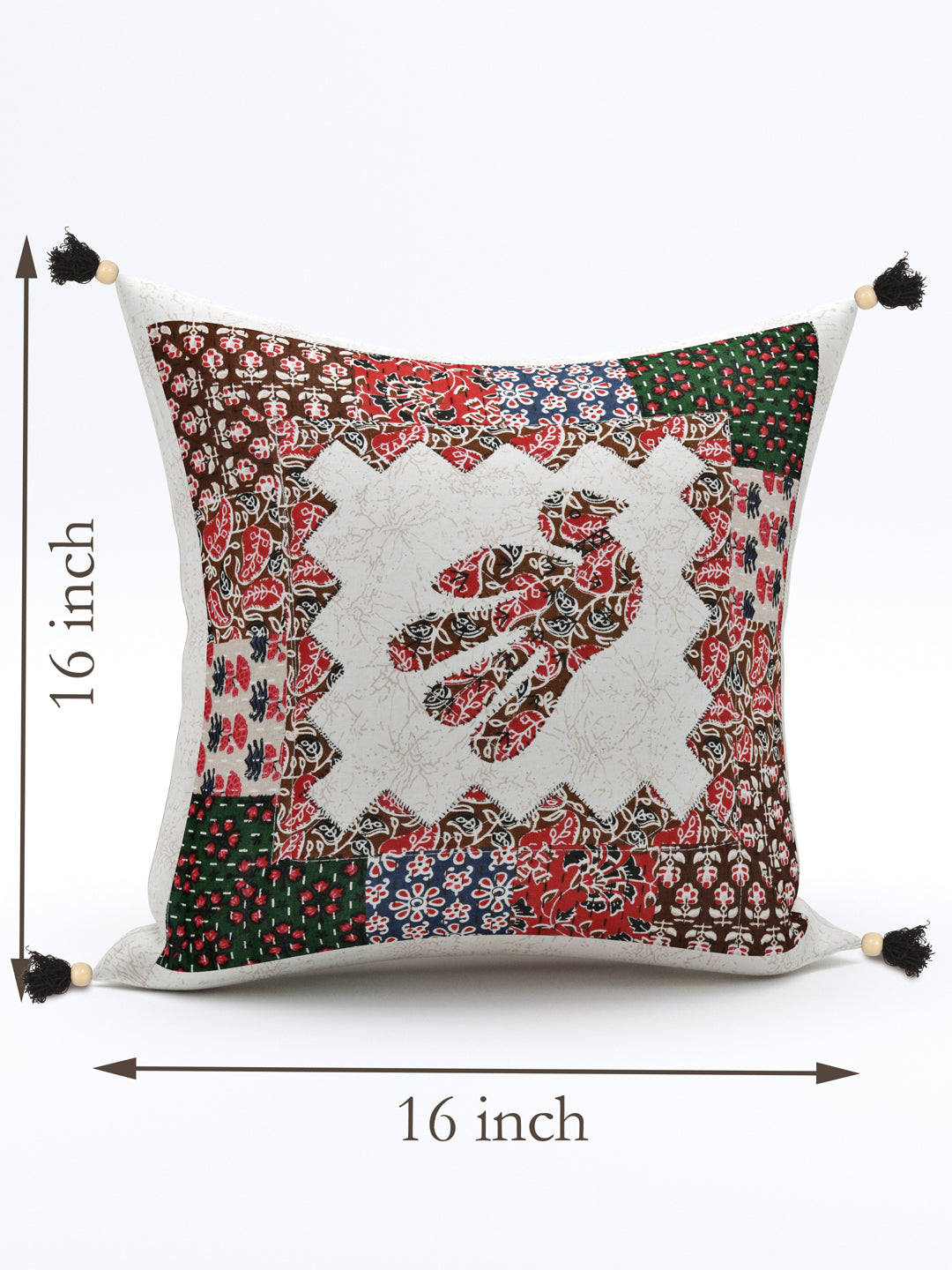 Living Roots Bird Patchwork Cotton Cushion Cover- Set of 5 (40-022-C)