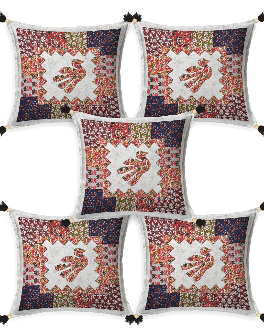 Living Roots Bird Patchwork Cotton Cushion Cover- Set of 5 (40-022-C)