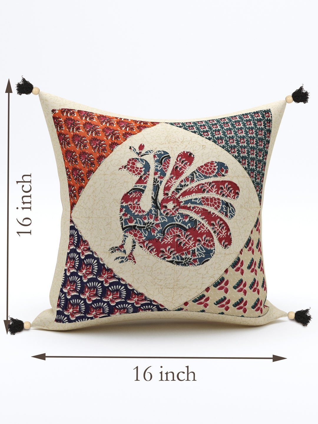 Living Roots Peacock Patchwork Cotton Cushion Cover- Set of 5 (40-023-A)