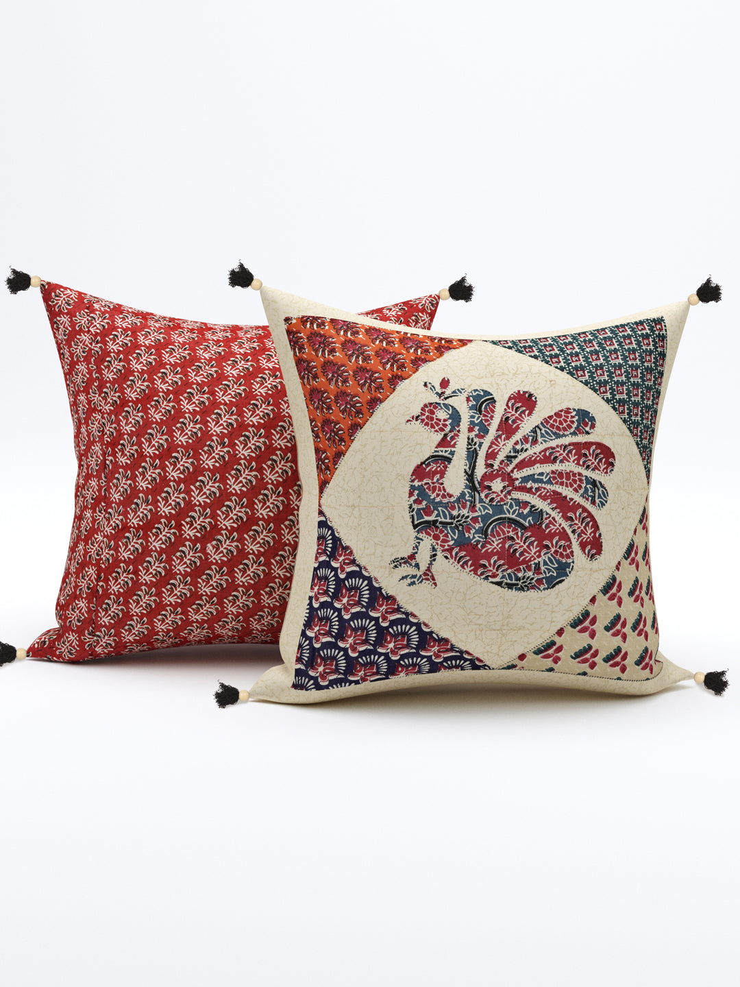 Living Roots Peacock Patchwork Cotton Cushion Cover- Set of 5 (40-023-A)