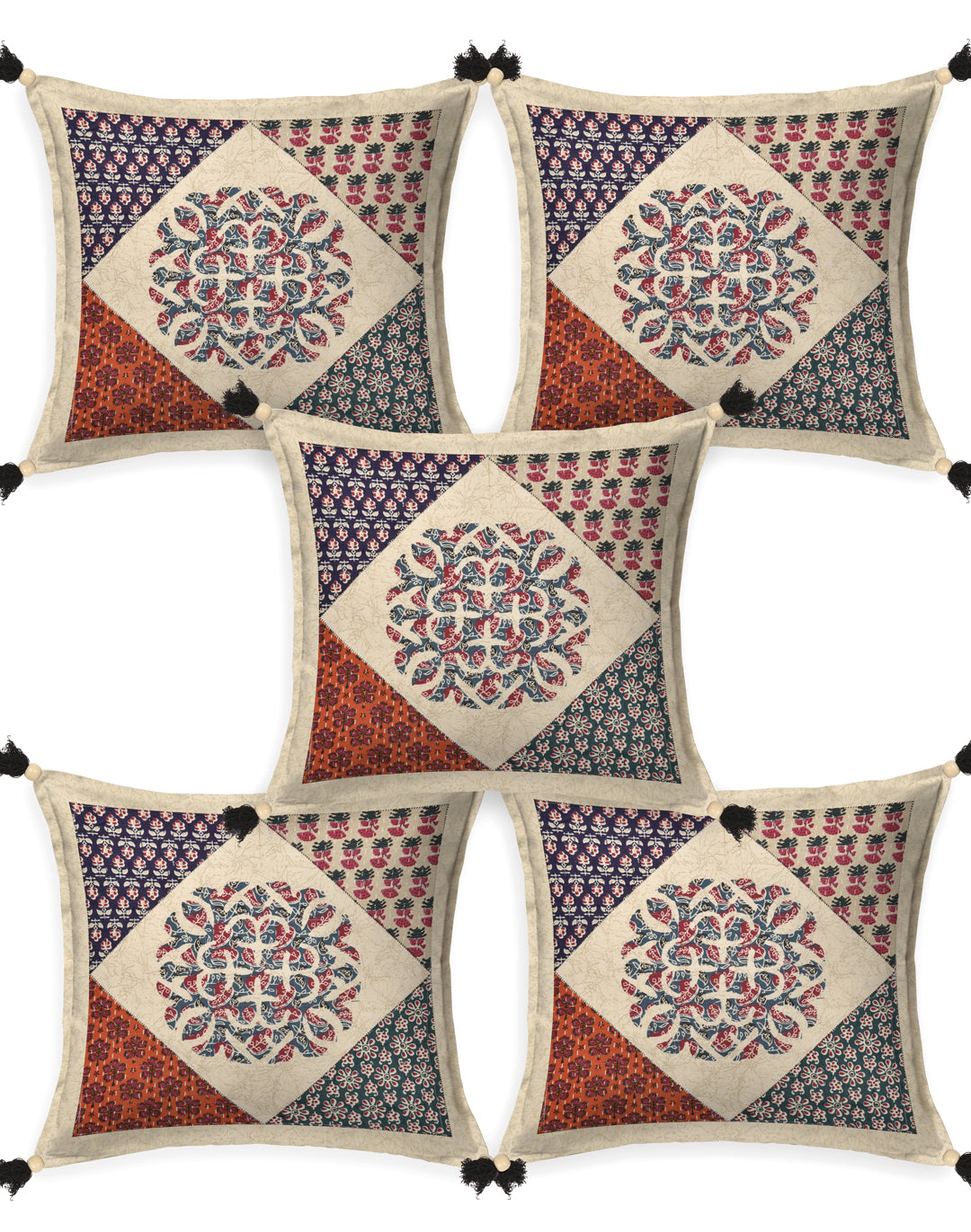 Living Roots Ethnic Patchwork Cotton Cushion Cover- Set of 5 (40-024-A)