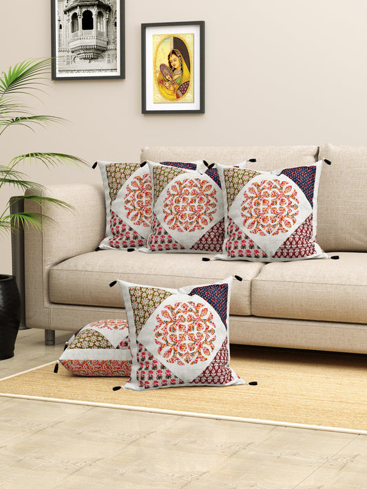 Living Roots Ethnic Patchwork Cotton Cushion Cover- Set of 5 (40-024-B)