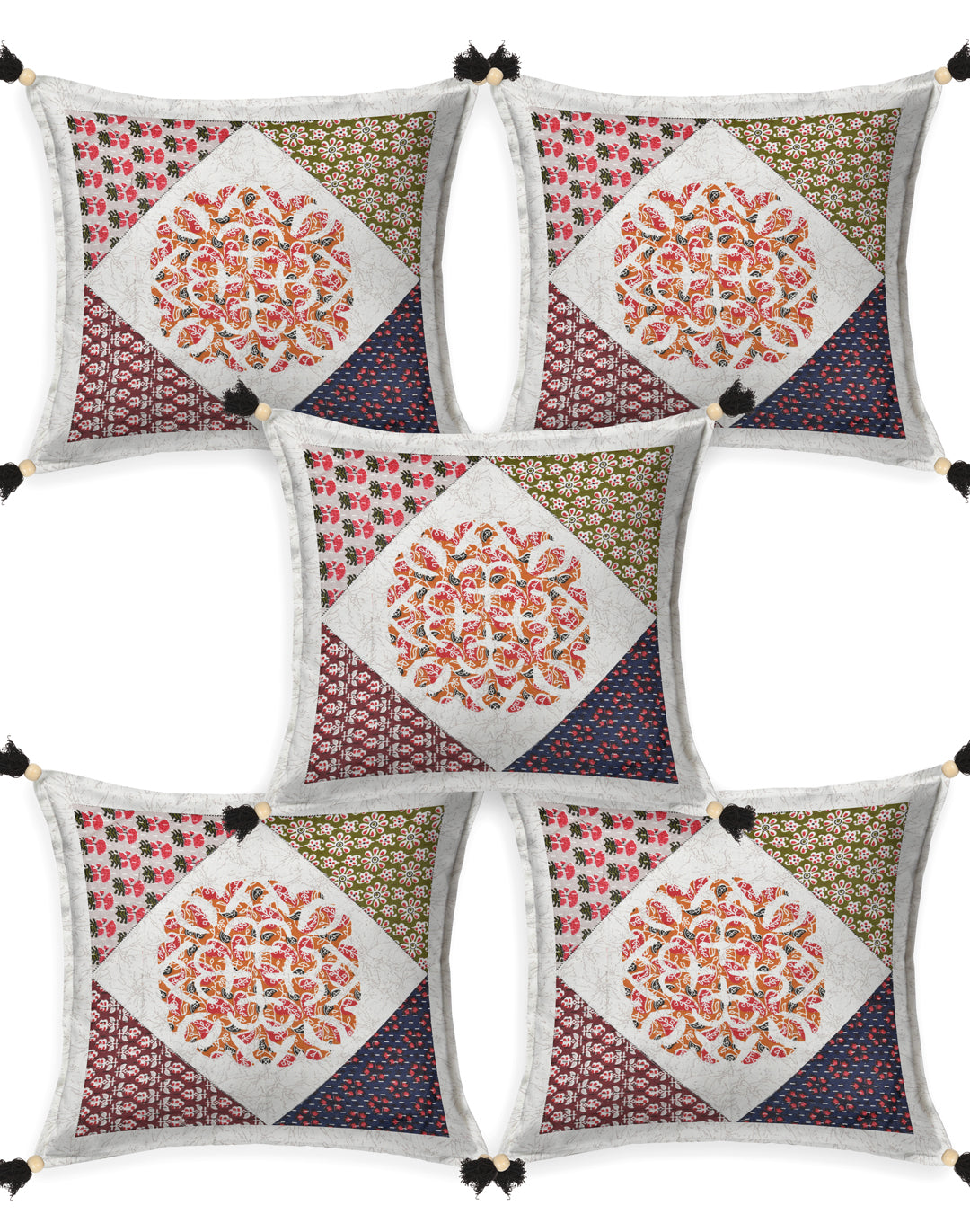Living Roots Ethnic Patchwork Cotton Cushion Cover- Set of 5 (40-024-B)