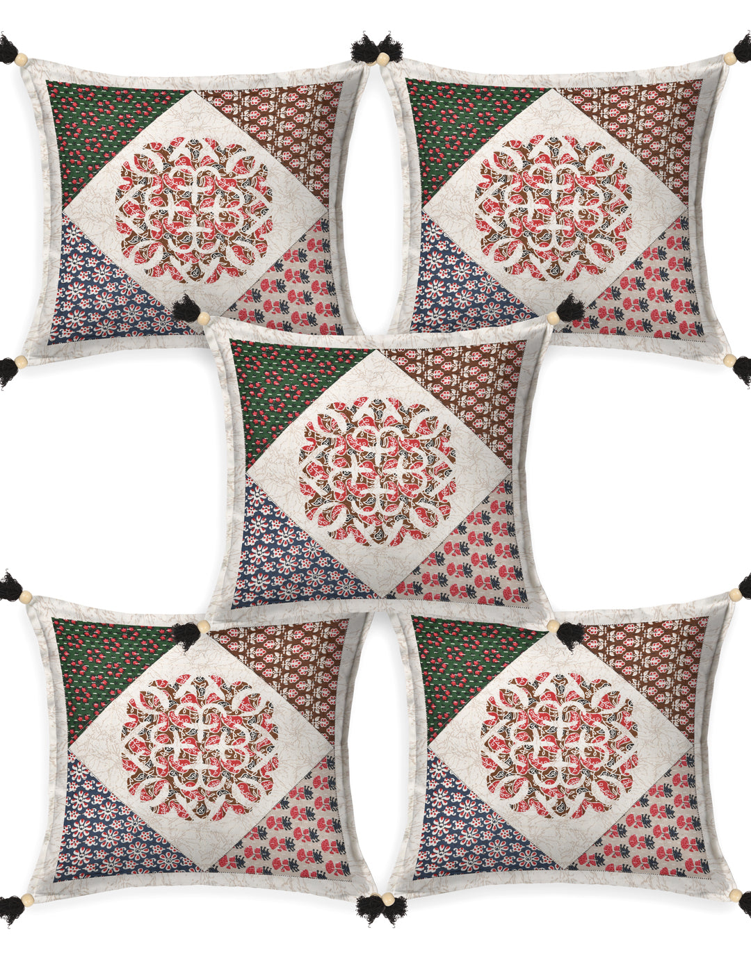 Living Roots Ethnic Patchwork Cotton Cushion Cover- Set of 5 (40-024-C)