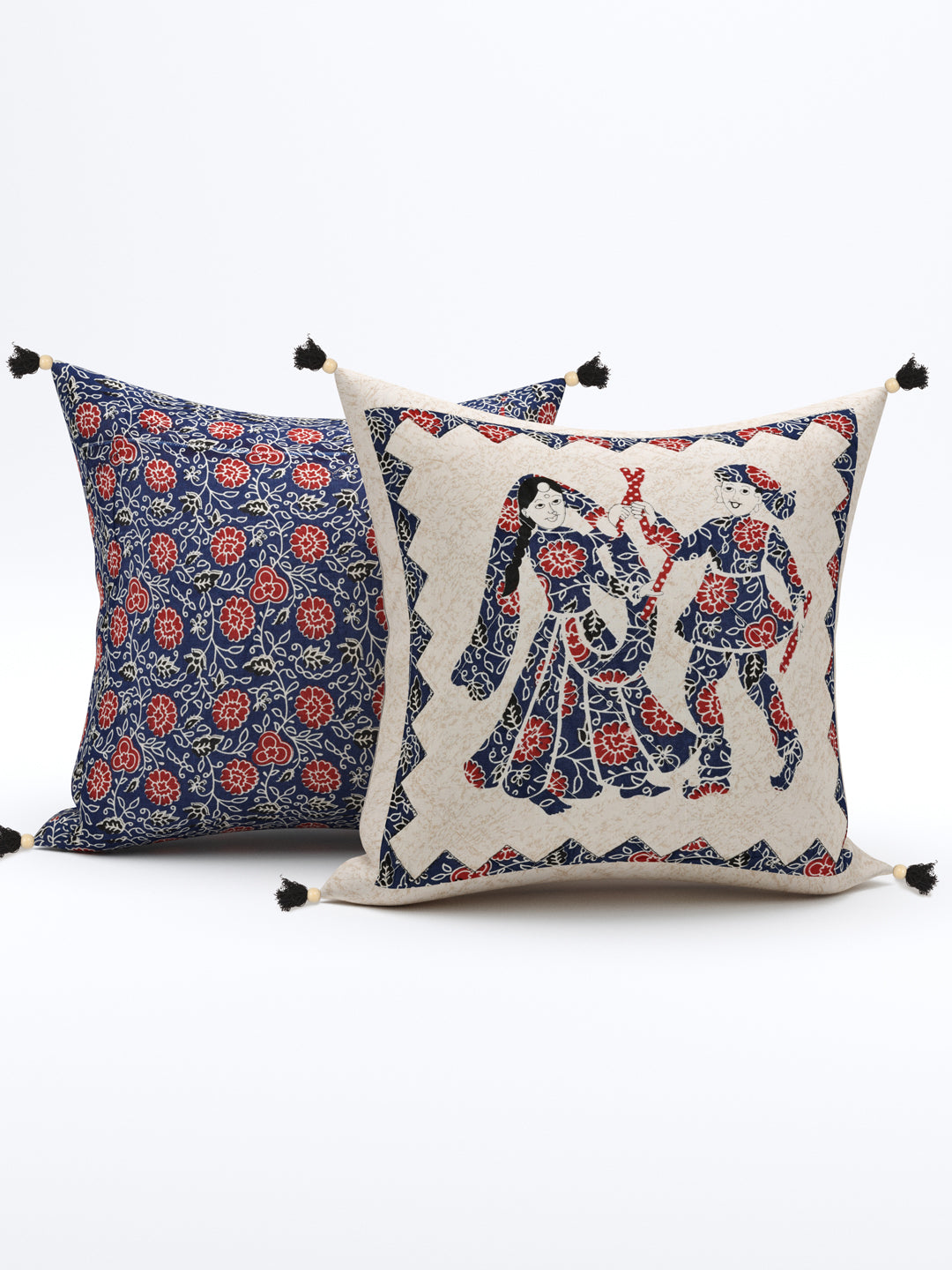 Living Roots Ethnic Couple Patchwork Cotton Cushion Cover- Set of 5 (40-025-A)