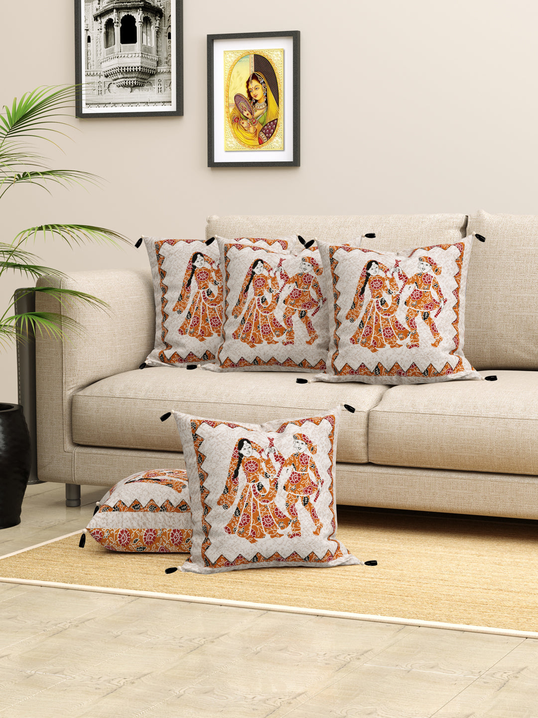 Living Roots Camel Patchwork Cotton Cushion Cover- Set of 5 (40-026-A)