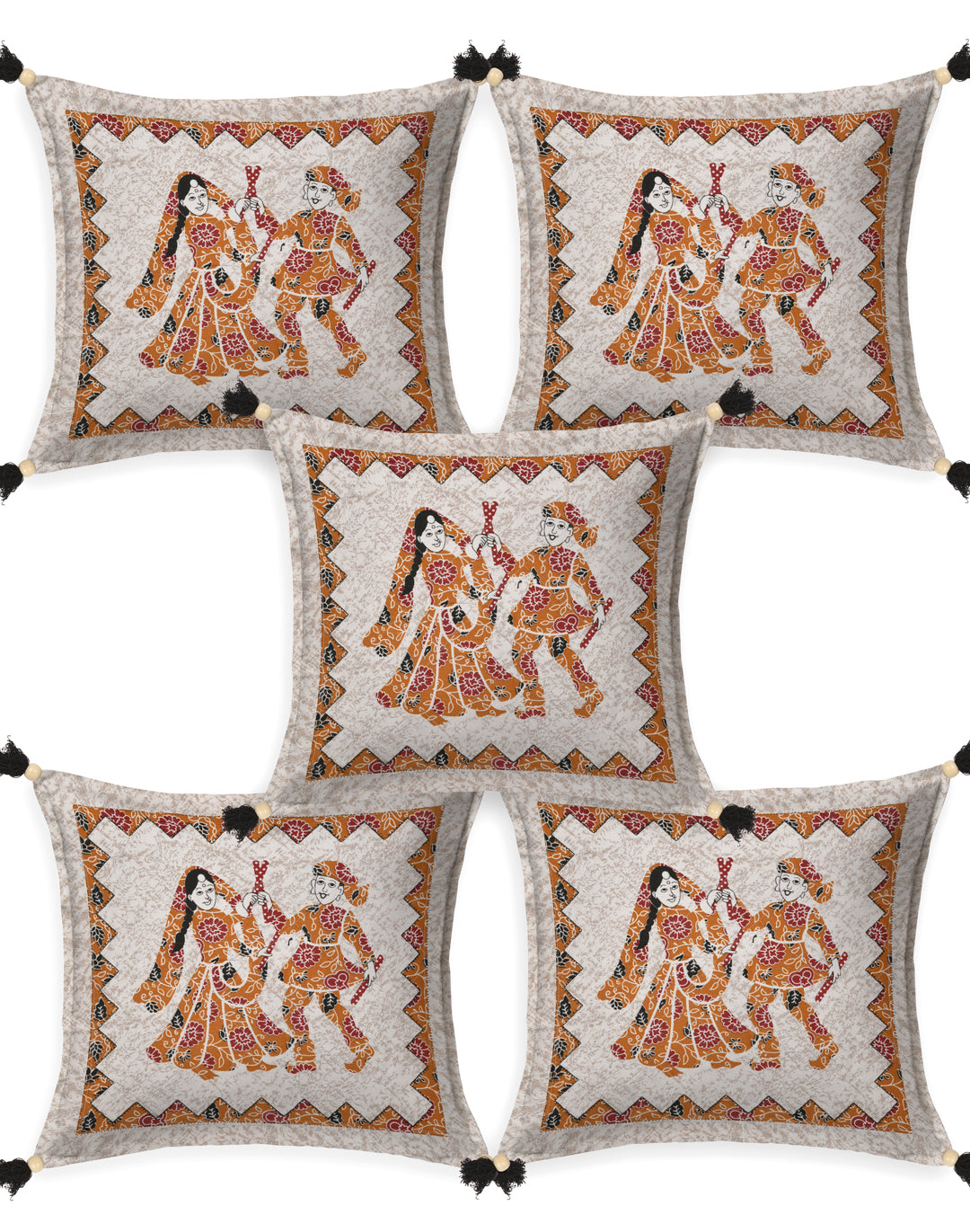 Living Roots Camel Patchwork Cotton Cushion Cover- Set of 5 (40-026-A)