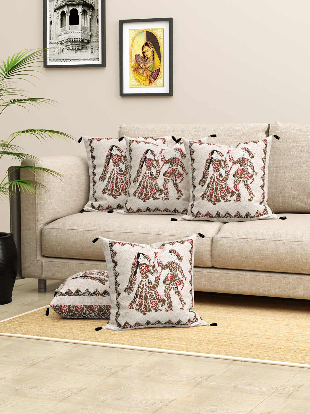 Living Roots Camel Patchwork Cotton Cushion Cover- Set of 5 (40-026-A)