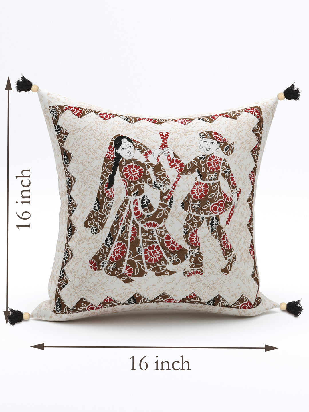 Ethnic Couple Patchwork Cotton Cushion Cover- Set of 5