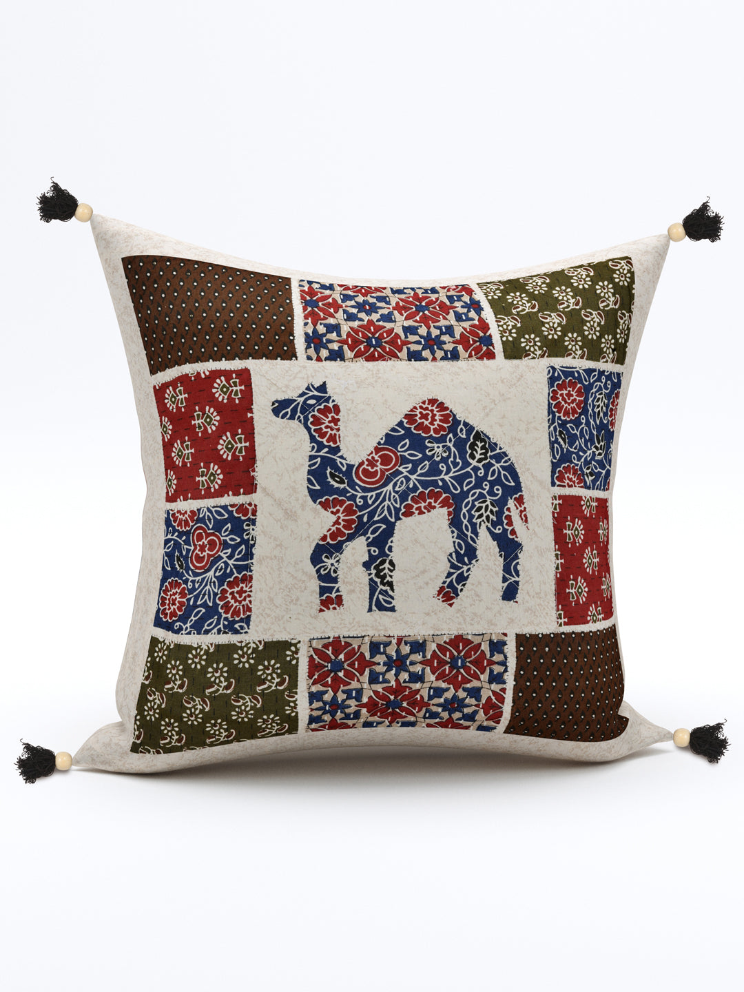Living Roots Camel Patchwork Cotton Cushion Cover- Set of 5 (40-026-A)
