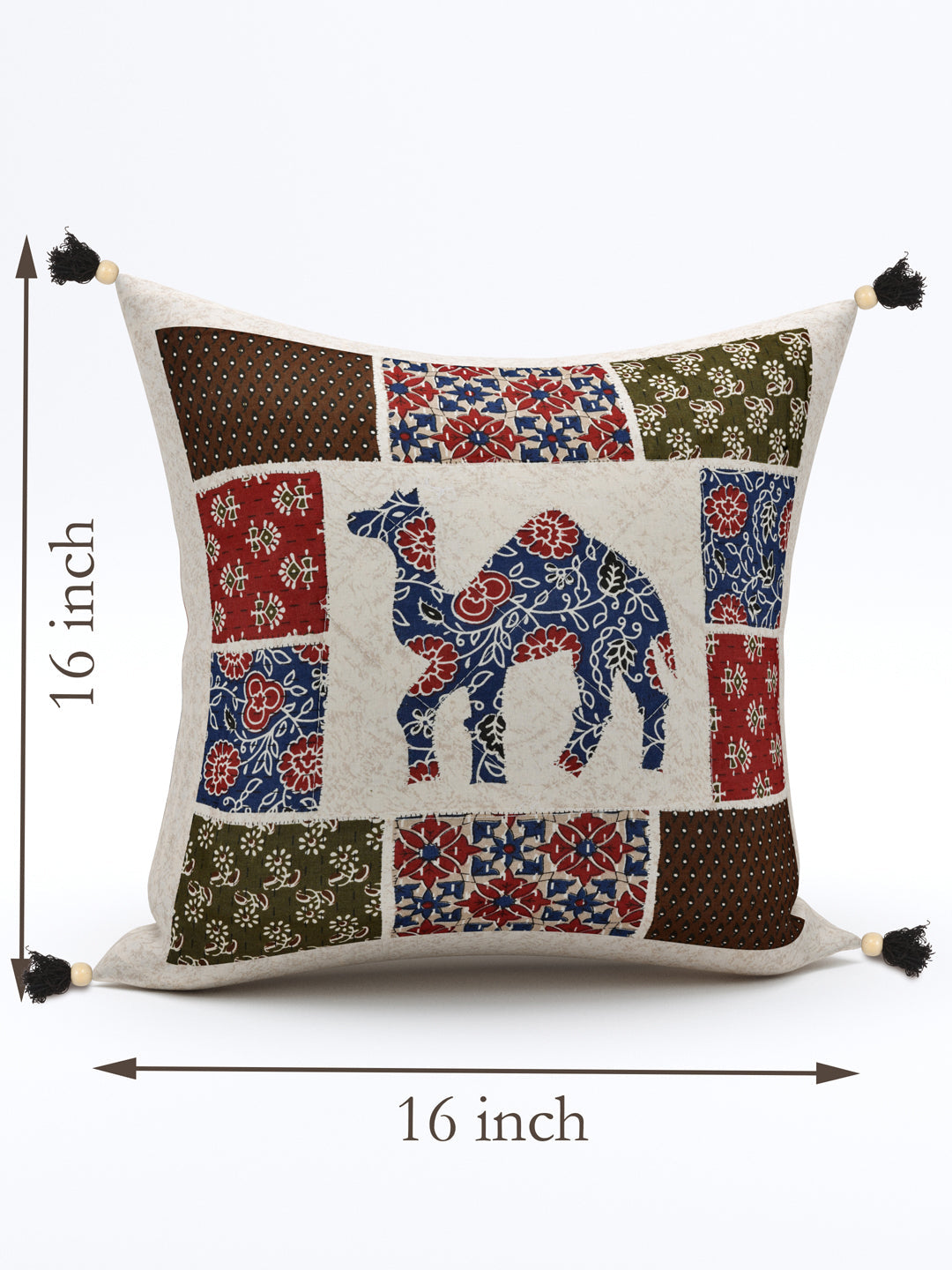 Living Roots Camel Patchwork Cotton Cushion Cover- Set of 5 (40-026-A)