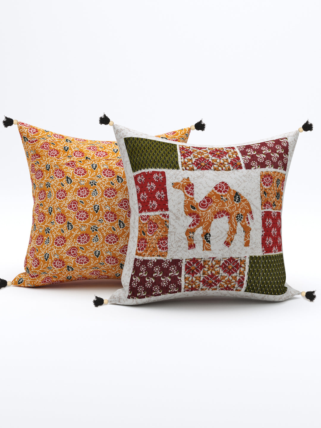 Living Roots Camel Patchwork Cotton Cushion Cover- Set of 5 (40-026-B)