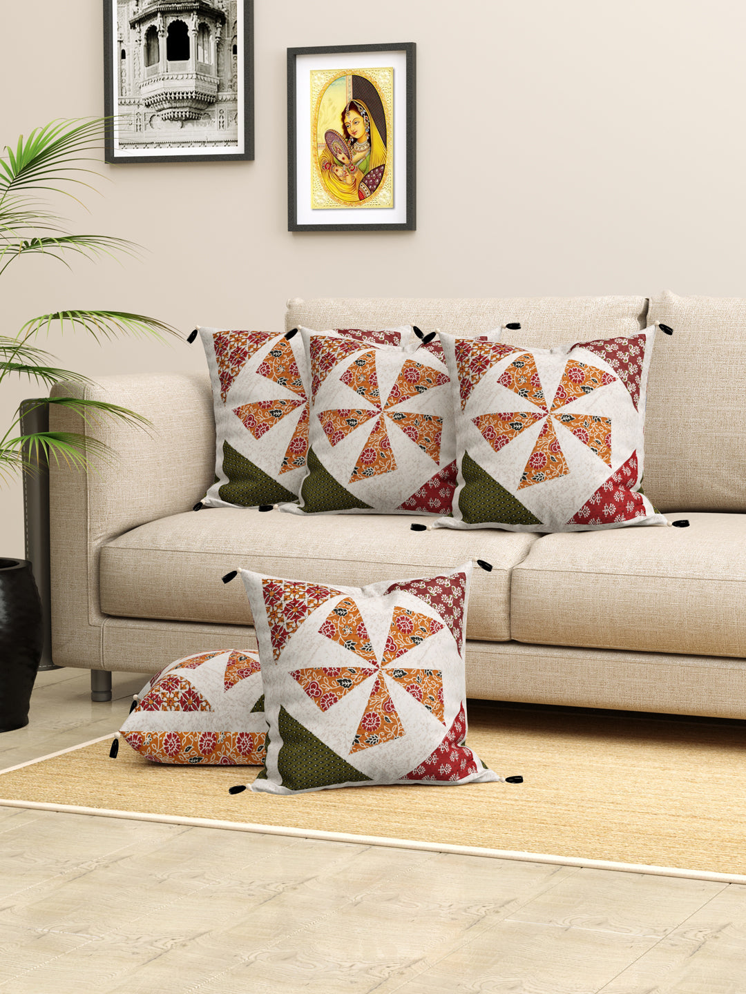 Living Roots Patchwork Cotton Cushion Cover- Set of 5 (40-027-C)