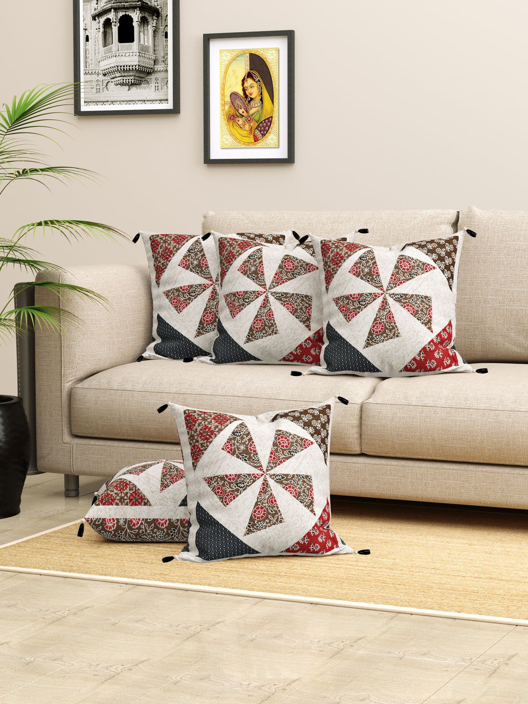 Patchwork Cotton Cushion Cover- Set of 5