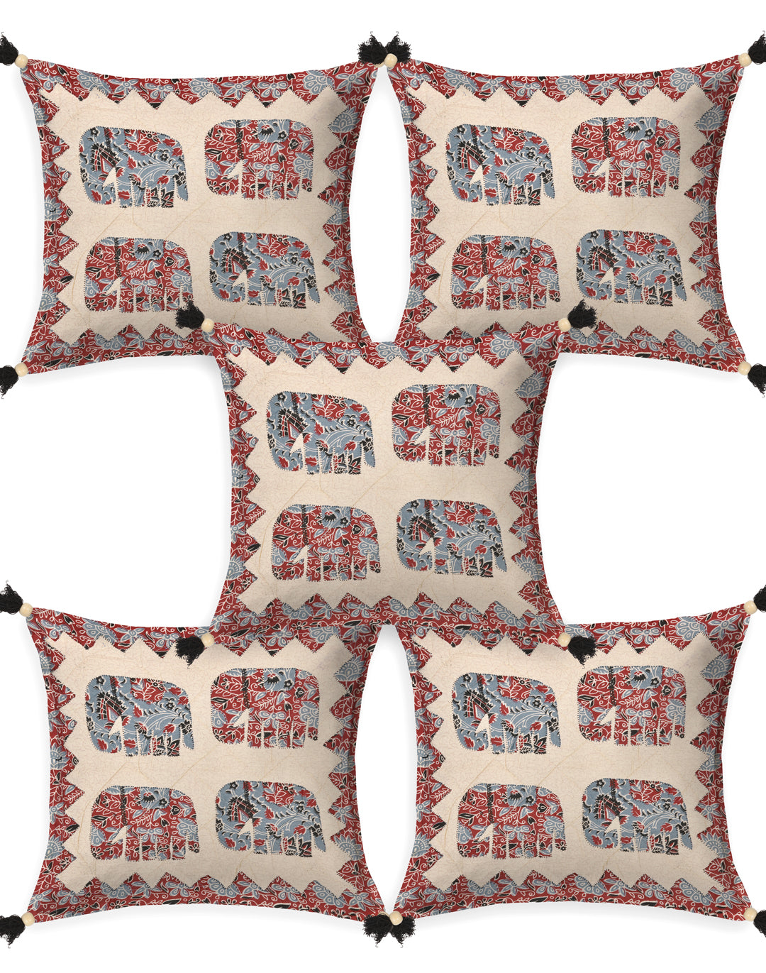 Living Roots Elephant Patchwork Cotton Cushion Cover- Set of 5 (40-029-A)