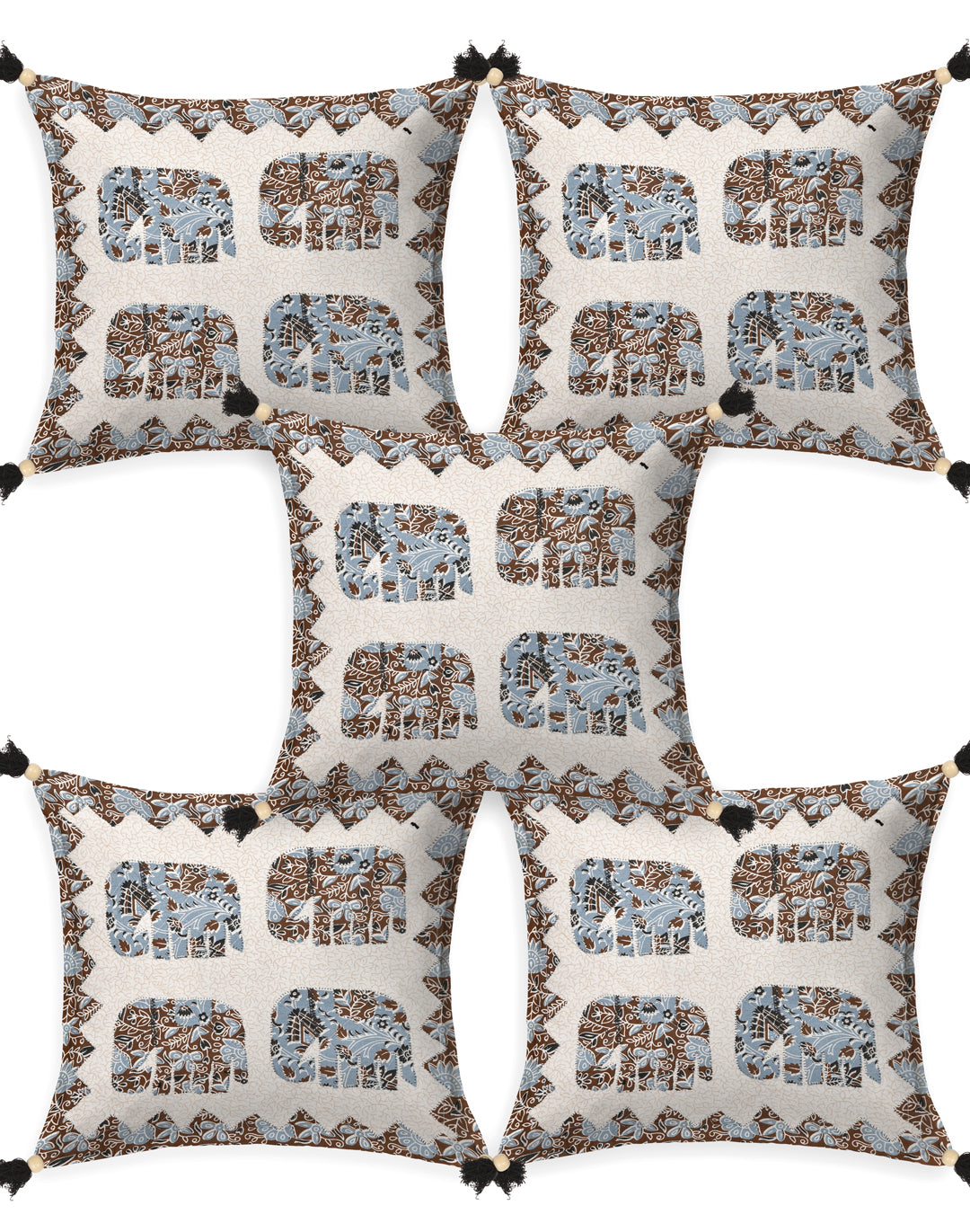 Living Roots Elephant Patchwork Cotton Cushion Cover- Set of 5 (40-029-B)