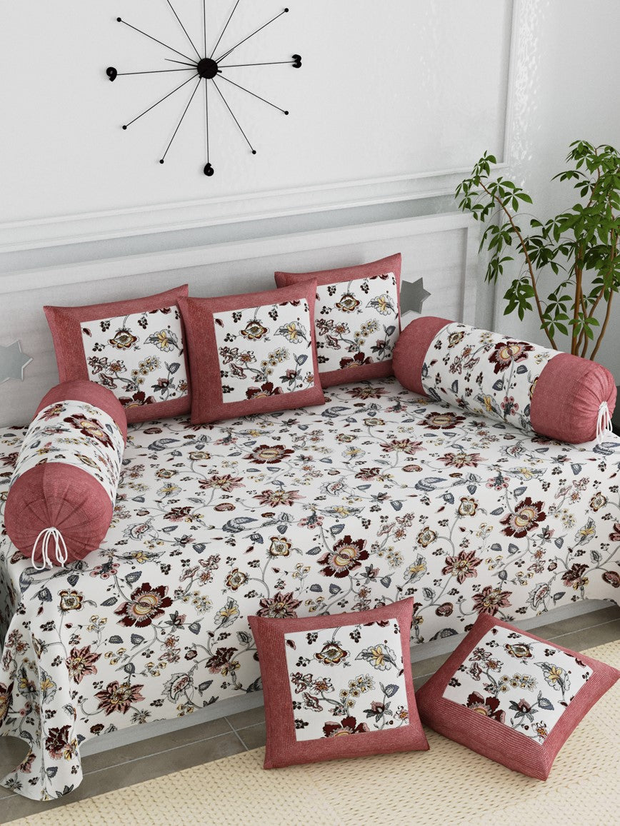 LIVING ROOTS Copy of Diwan Set Cotton 8 Piece Set Red Colour (41-001-B)