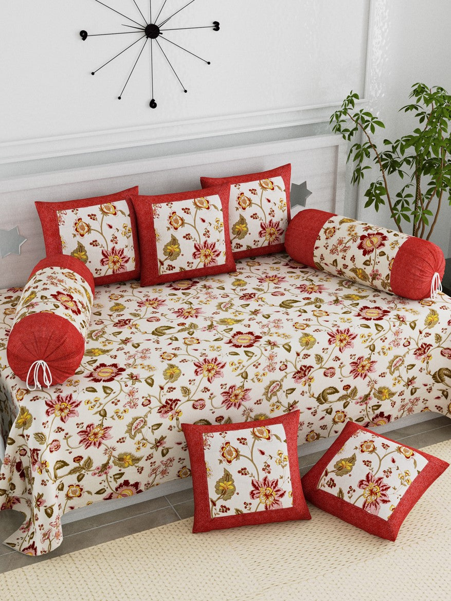 LIVING ROOTS Copy of Copy of Diwan Set Cotton 8 Piece Set Maroon Colour (41-001-C)