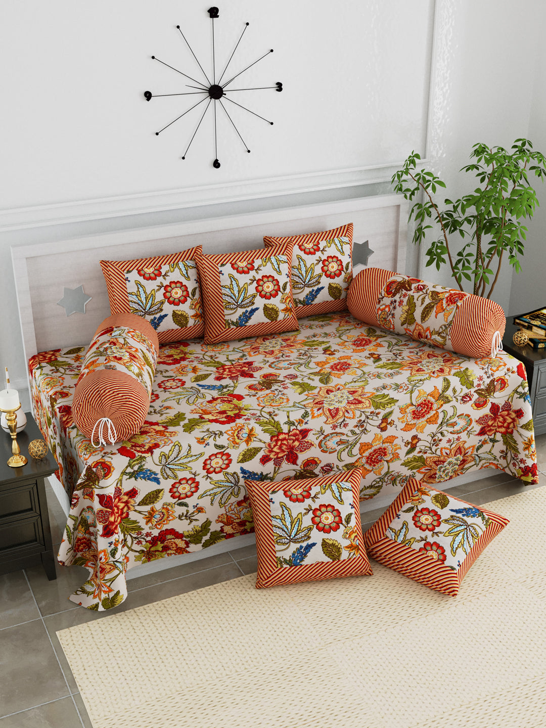 Copy of Copy of Copy of Diwan Set Cotton 8 Piece Set Orange Colour