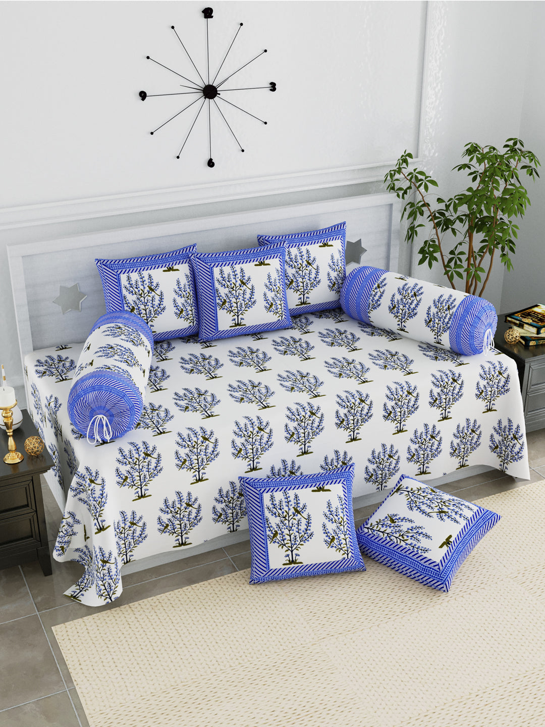 Copy of Copy of Copy of Copy of Copy of Copy of Diwan Set Cotton 8 Piece Set Blue Colour