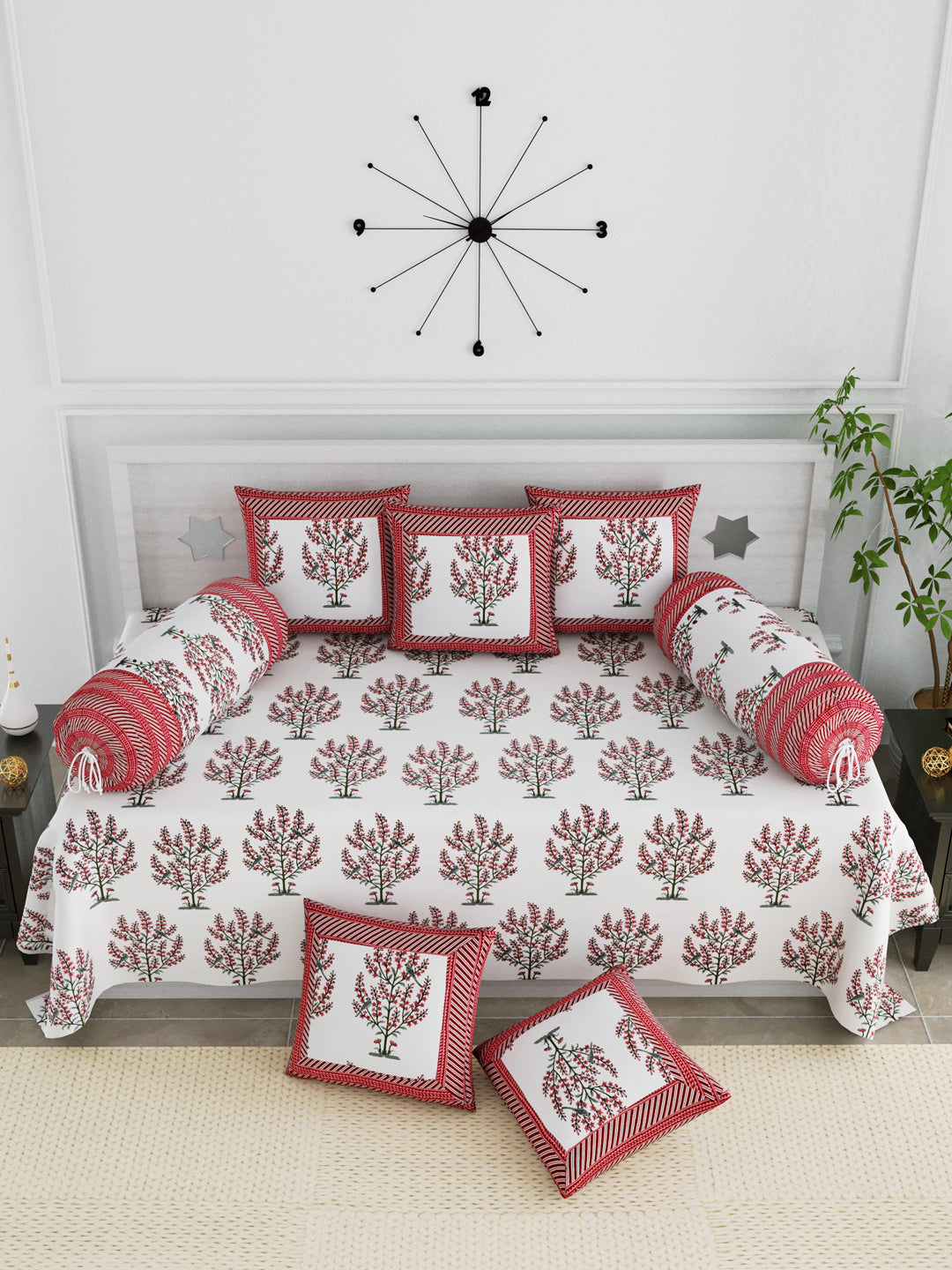 Diwan Set Cotton 8 Piece Set Red Colour