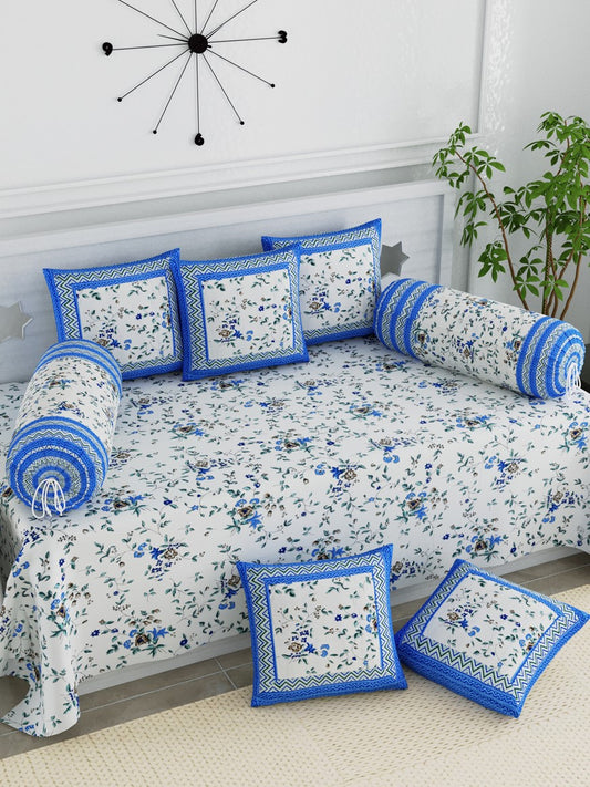 LIVING ROOTS Diwan Set Cotton 8 Piece Set Blue Colour (41-004-A)