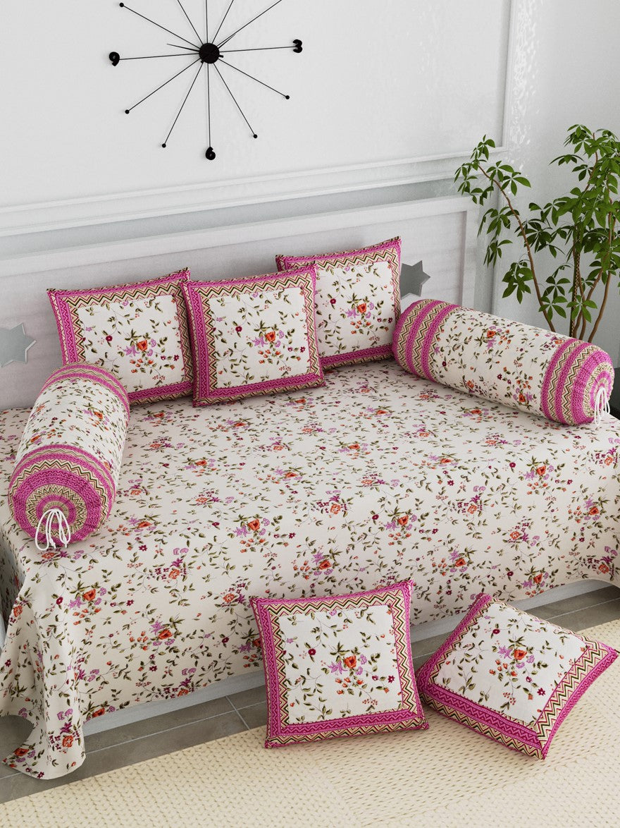 LIVING ROOTS Diwan Set Cotton 8 Piece Set Pink Colour (41-004-C)