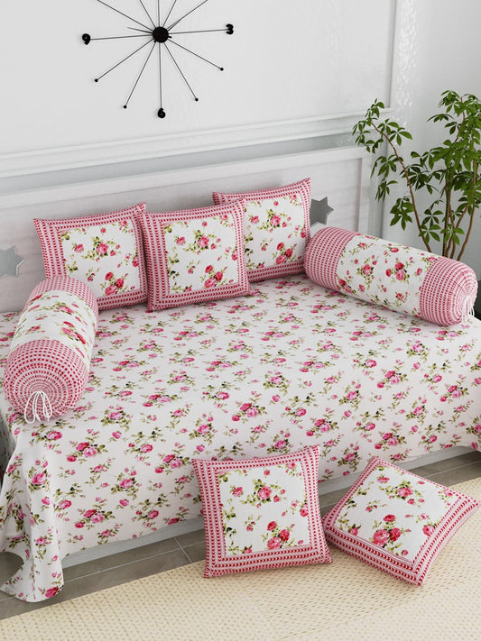 LIVING ROOTS Diwan Set Cotton 8 Piece Set Pink Colour (41-007-B)