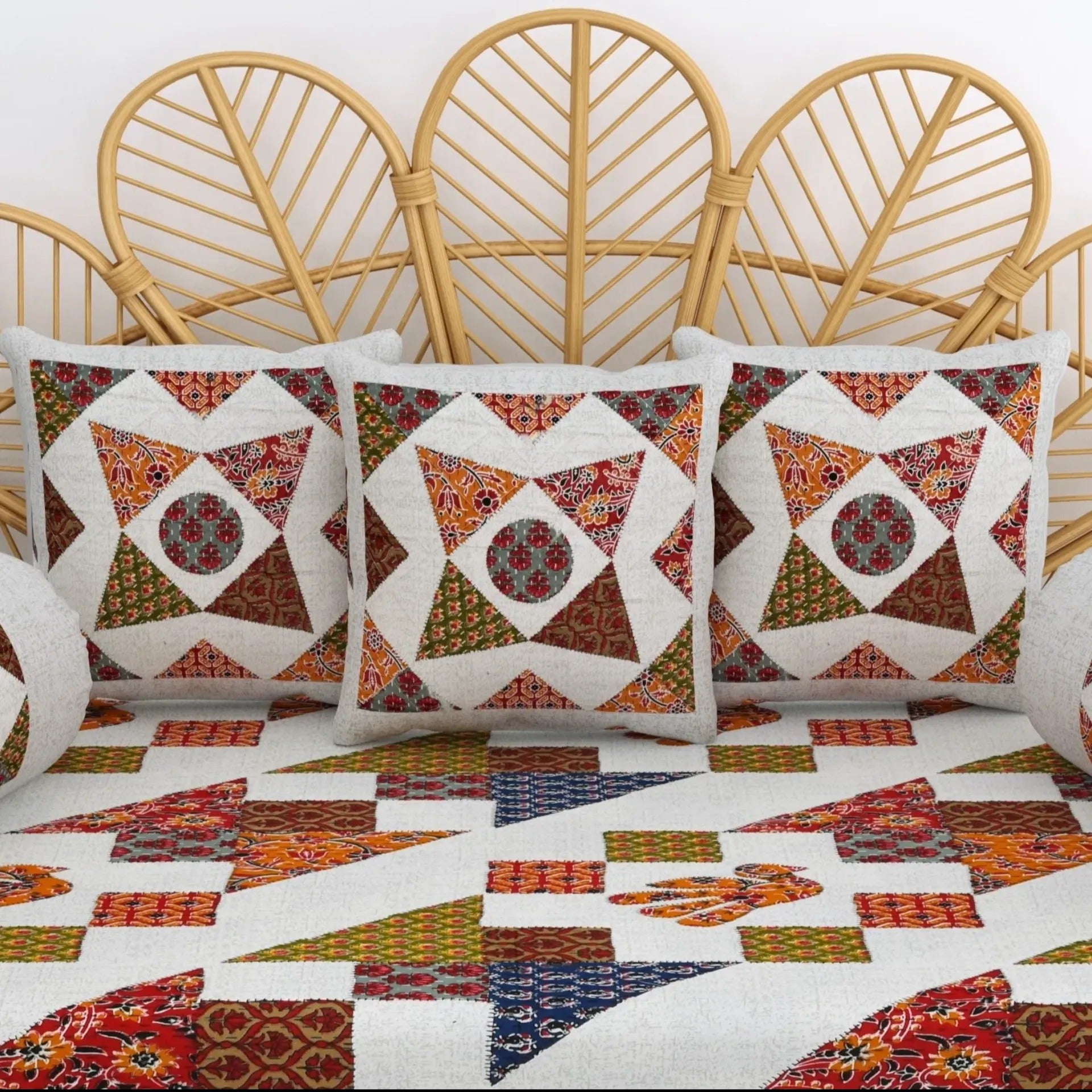 LIVING ROOTS 1 Queen Size Diwan Bedsheet 56*86 inch (4.5*7 Feet)| With (5 Cushion Covers + 2 Bolster Cover) | Pure Cotton | Rich Fast Colour With No Colour Bleeding | Soft, Breathable & Skin Friendly, Keeps Your Body Cool( 41-22-C)