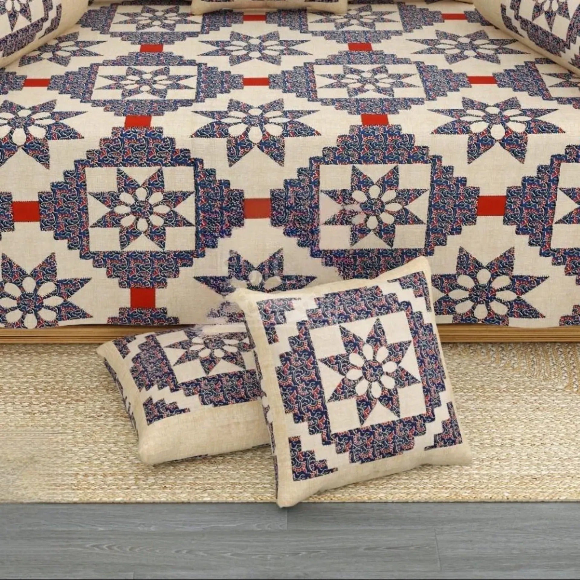 LIVING ROOTS 1 Queen Size Diwan Bedsheet 56*86 inch (4.5*7 Feet)| With (5 Cushion Covers + 2 Bolster Cover) | Pure Cotton | Rich Fast Colour With No Colour Bleeding | Soft, Breathable & Skin Friendly, Keeps Your Body Cool( 41-23-A)